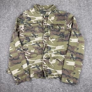 Vintage Wet Seal Y2K Women's Camo Jacket 100% Cotton Large Zipper Pockets Grunge